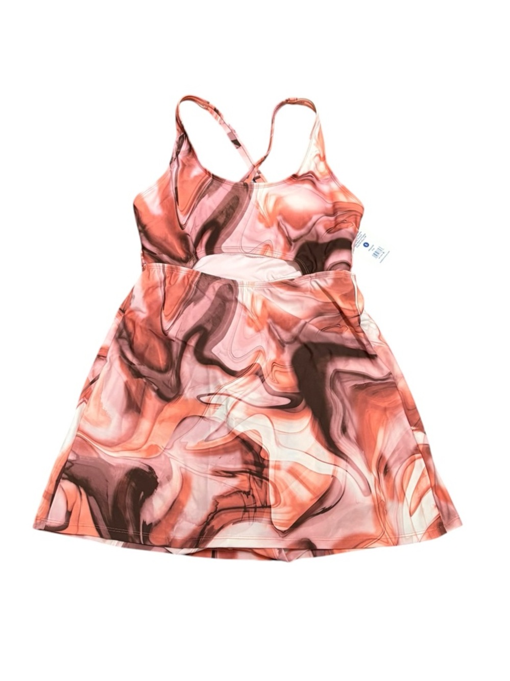 Outdoor Voices Pink Marble-Print Scoop Neck Swim Dress, Size S, NWT